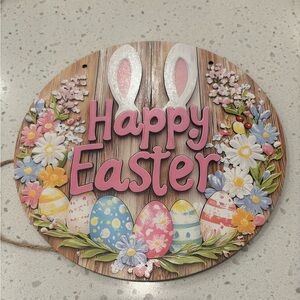 Happy Easter Pink Wooden Hanging Sign - Home Party Supplies